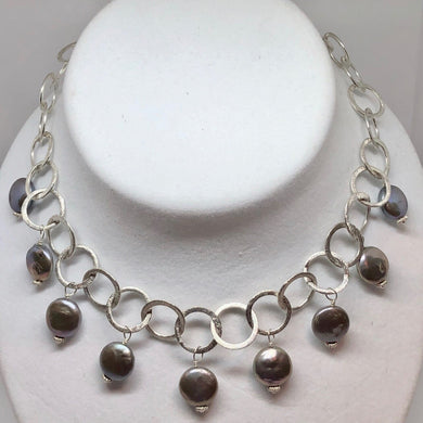 Perfect Moonrise Freshwater Pearl and Silver Circle Chain Necklace 209408 - PremiumBead Primary Image 1