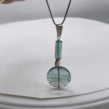 Load image into Gallery viewer, Fluorite Sterling Silver Striped Dangle Pendant | 2&quot; Long | Blue/Purple | 1 |
