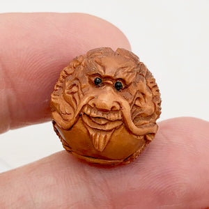 Hand Carved Boxwood Happy Dragon Ojime Netsuke Bead | 19mm | | 19mm | Brown - PremiumBead Alternate Image 7