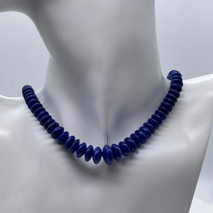 Lapis Lazuli Rondelle Graduated Necklace | 32" Long | Blue Silver | 16-12mm |