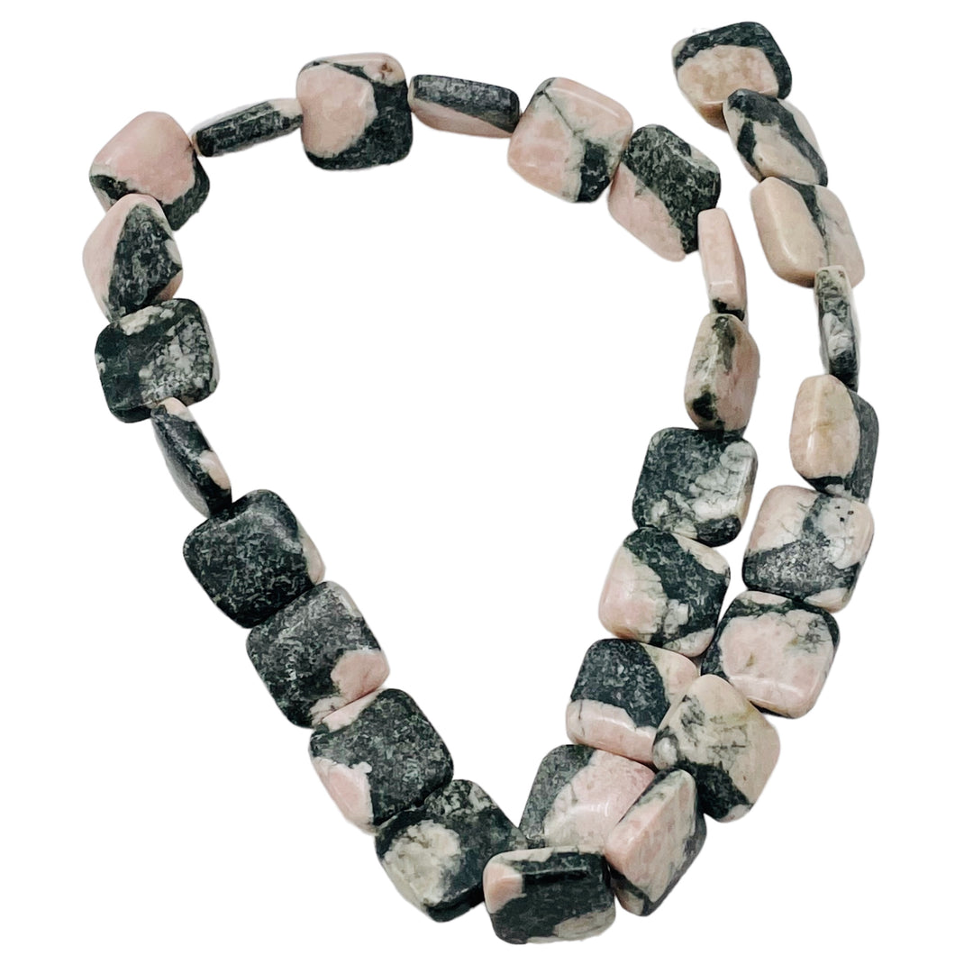 Natural Untreated Pink Kambaba Jasper 13mm Square Coin Bead Strand 110248