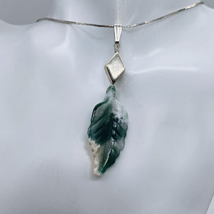 Jasper Sterling Silver Leaf Pendant | 2 3/4" Long | Green/White | 1 Pendant |