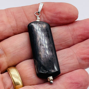 Hypersthene Sterling Silver Rectangular Pendant | 2" Long | Velvet Black | 1 |