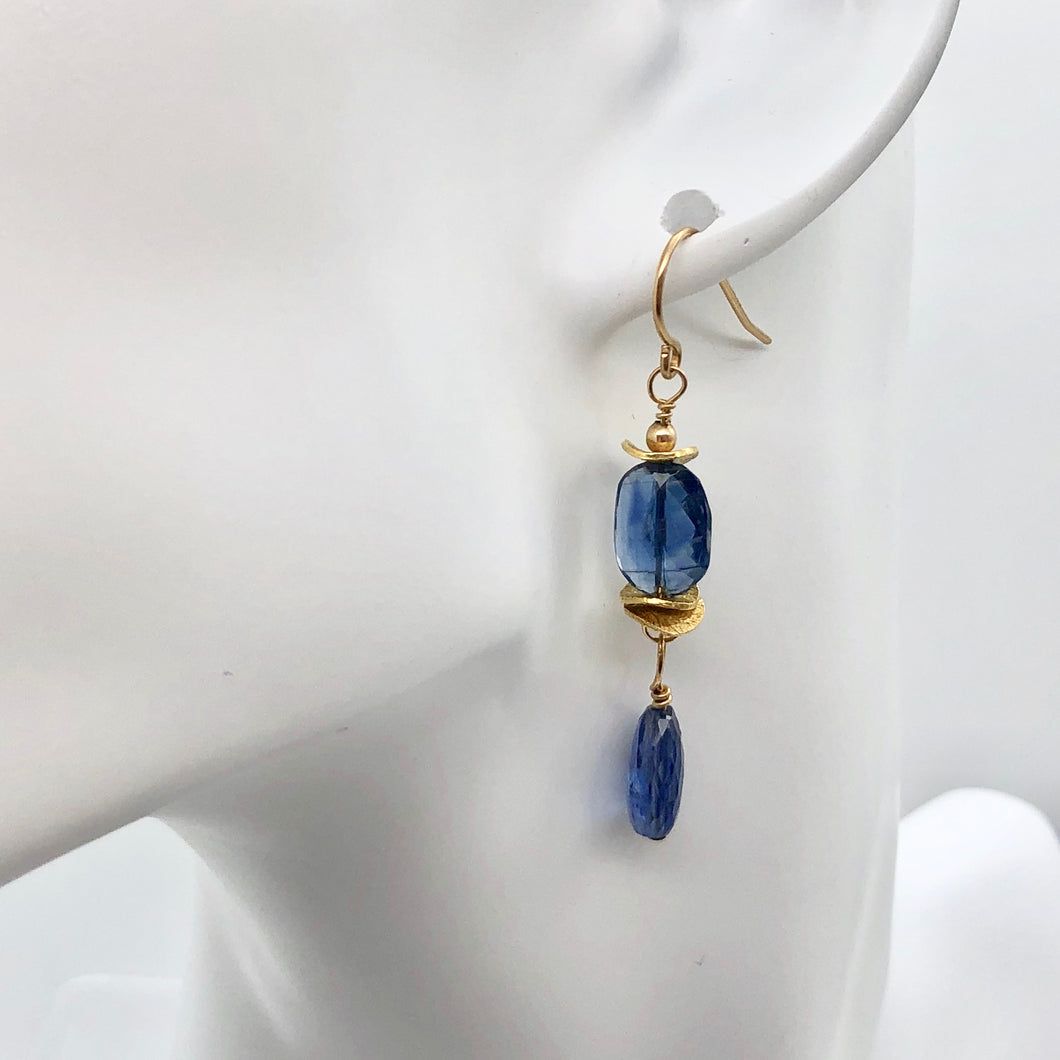 Stunning AAA Blue Kyanite 14Kgf Earrings, 1 13/16