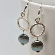 Load image into Gallery viewer, Perfect Moonrise Freshwater Pearl and Silver Circle Chain Earrings 309408 - PremiumBead Primary Image 1
