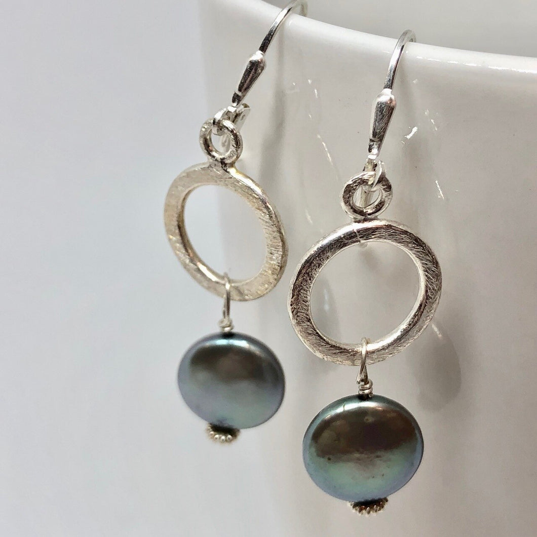 Perfect Moonrise Freshwater Pearl and Silver Circle Chain Earrings 309408 - PremiumBead Primary Image 1