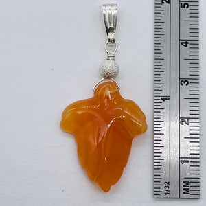 Carnelian Sterling Silver Carved Leaf | 1 3/4" Long | Orange | 1 Pendant |