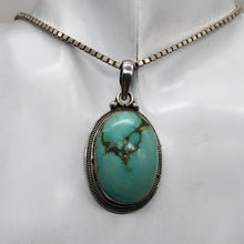 Load image into Gallery viewer, Turquoise Sterling Silver Native Oval Pendant | 2&quot; Long | Blue/Silver |1 Pendant
