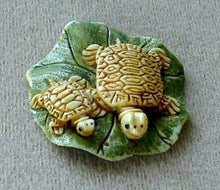 Load image into Gallery viewer, Work of Art Mom &amp; Baby Turtle Pendant Bead 5657 | 39x38x8mm | Cream, green and brown - PremiumBead Primary Image 1
