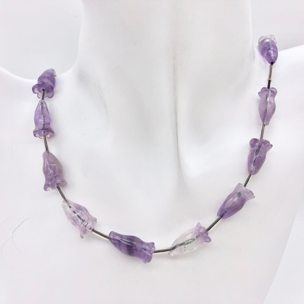 Lovely Carved Amethyst Trumpet Flower Bead Strand | 18 Beads | 110825 - PremiumBead Primary Image 1
