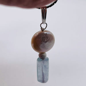 Coin Pearl and Fluorite Sterling Silver Pendant | 1 1/2" Long | White/Blue | 1 |