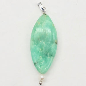 Glowing Green Marquis Chrysoprase Pearl Sterling Silver Pendant | 2 1/8" Long|
