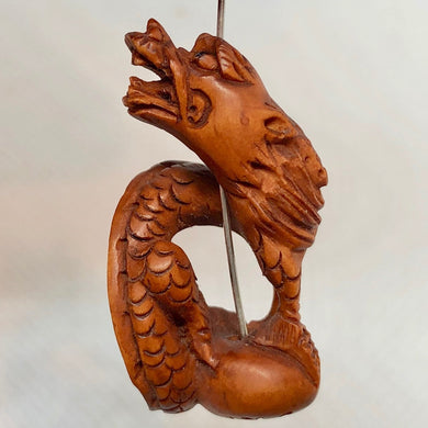 Hand Carved Fierce Dragon Boxwood Ojime/Netsuke Bead - PremiumBead Primary Image 1