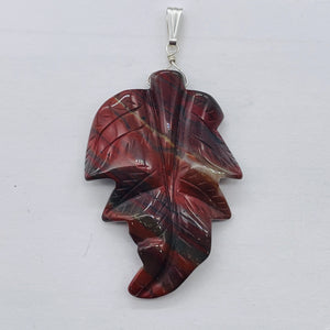 Carved Brecciated Jasper Leaf Sterling Silver Pendant | 2 3/4" Long| 1 pendant |