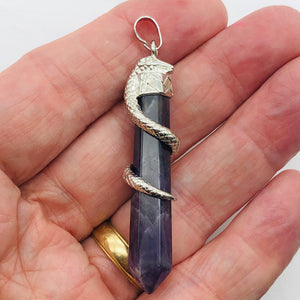 Snake Sterling Silver Fluorite Point | 2 1/4" Long | Purple/Silver | 1 Pendant |