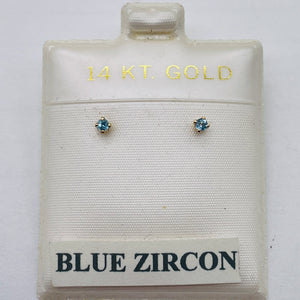 Blue Zircon 14K Gold Earrings Stud Round | 2mm | Blue | 1 Pair |