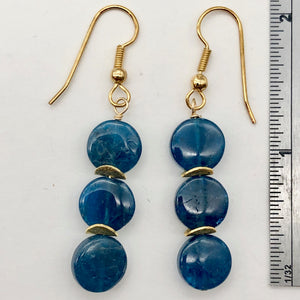 Dazzle Blue Apatite 10mm Coin14K Gold Filled Earrings | 2 Inch Drop |