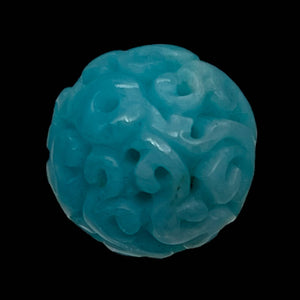Amazonite AAA Intricately Carved Round Bead | 17mm | Blue | 1 Bead |