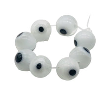 Load image into Gallery viewer, Lampwork Glass Eye 14" Strand Round Beads | 8 mm | White | 48 Beads }
