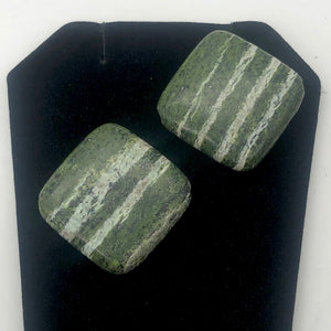 Jasper Zebra Stone Square | 25x25x7mm | Green White | 2 Bead(s)