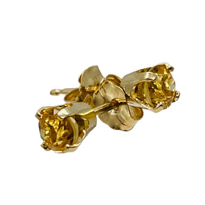 Citrine 14K Yellow Gold Stud Round Earrings | 4mm | Yellow | 1 Pair |