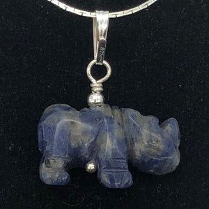 Sodalite Rhinoceros Pendant Necklace|Semi Precious Stone Jewelry|Silver Pendant - PremiumBead Alternate Image 3