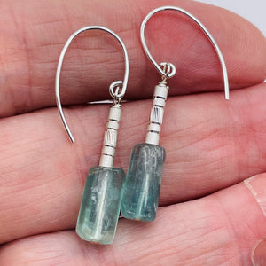 Fluorite Sterling Silver Drop/Dangle Earrings | 1 1/2" Long | Blue | 1 Pair |