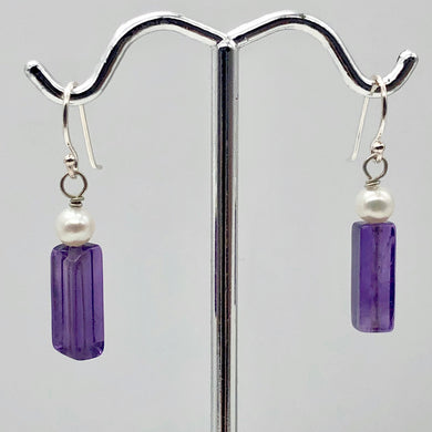 Enchanting Deep Amethyst and Pearl Sterling Silver Earrings! | 1 1/4