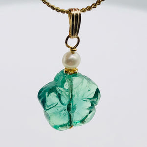Fluorite and Pearl 14K Gold Filled Flower | 1" Long | Blue | 1 Pendant |