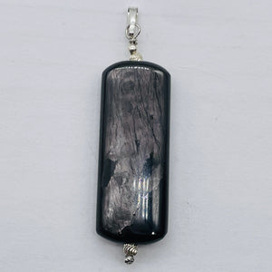 Hypersthene Sterling Silver Rectangular Pendant | 2" Long | Velvet Black | 1 |