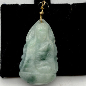 Precious Stone Jewelry Carved Quan Yin Pendant in Green White Jade and Gold - PremiumBead Alternate Image 3