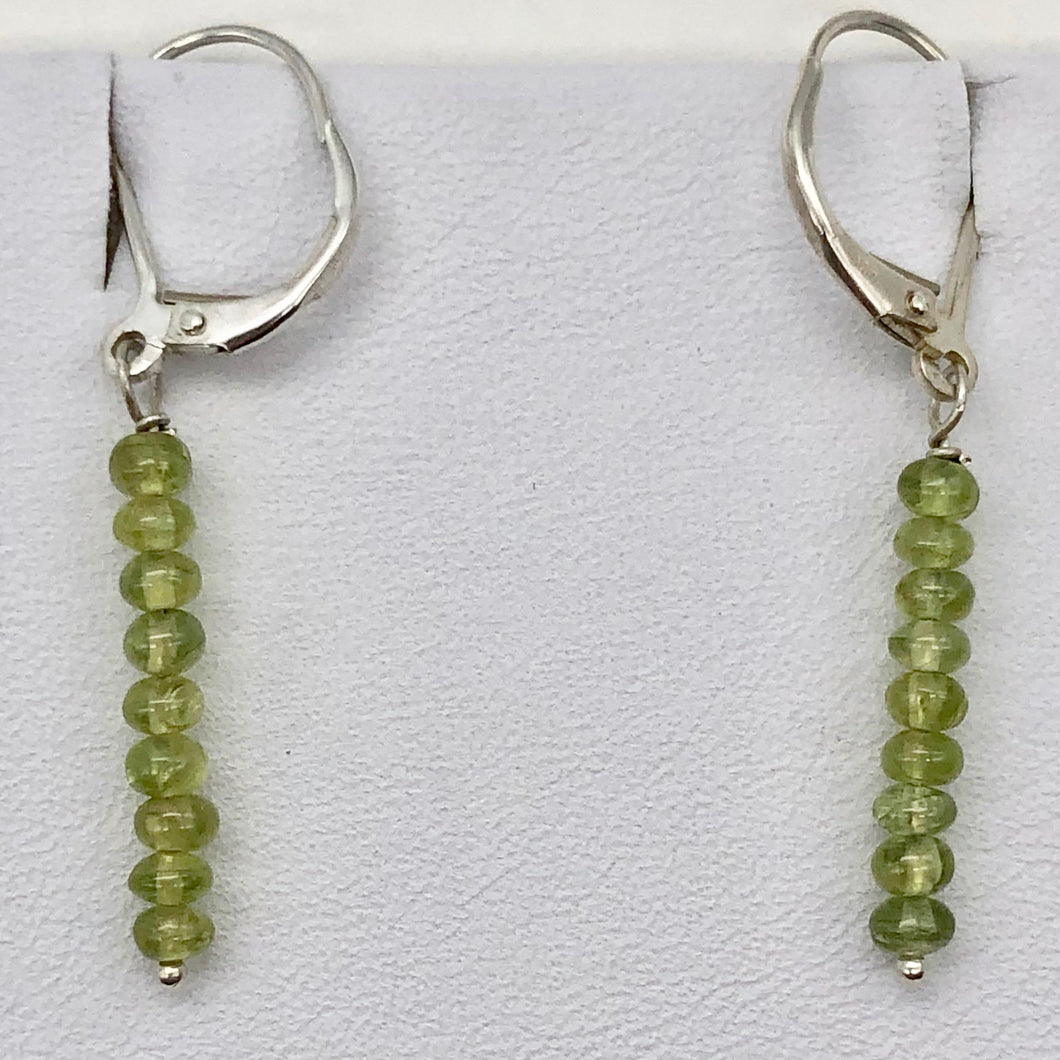 Untreated Green Sapphire Sterling Silver Roundel 9 Bead Earrings | 1 1/2