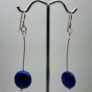 Stunning Cobalt Blue Coin Pearl Drop Earrings in Sterling Silver - PremiumBead Alternate Image 3