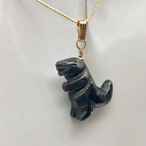 Semi Precious Stone Jewelry Tyranosaurus Rex Pendant Necklace of Hematite/Gold - PremiumBead Alternate Image 4