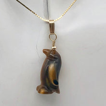 Load image into Gallery viewer, March of The Penguins Tigereye Carved Bead &amp; 14Kgf Pendant| 1 3/8&quot; Long| Bronze| - PremiumBead Alternate Image 2
