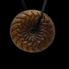 Load image into Gallery viewer, Intricately Carved Teak 41mm Disc Ojime/Netsuke Bead
