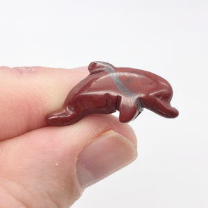 2 Carved Brecciated Jasper Jumping Dolphin Beads | 26x13.5x7.5mm | Red/Grey - PremiumBead Alternate Image 2