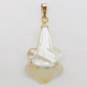 Mother of Pearl Lily 14K Gold Filled Pendant| 1 1/4" Long | White | 1 Pendant |