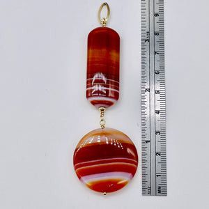 Sardonyx Large Round and Rectangle Pendant| 3 1/2" Long | Red/Orange/White |