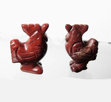 2 Cute Carved Brecciated Jasper Rooster Beads | 21x16x8.5mm | Red - PremiumBead Primary Image 1