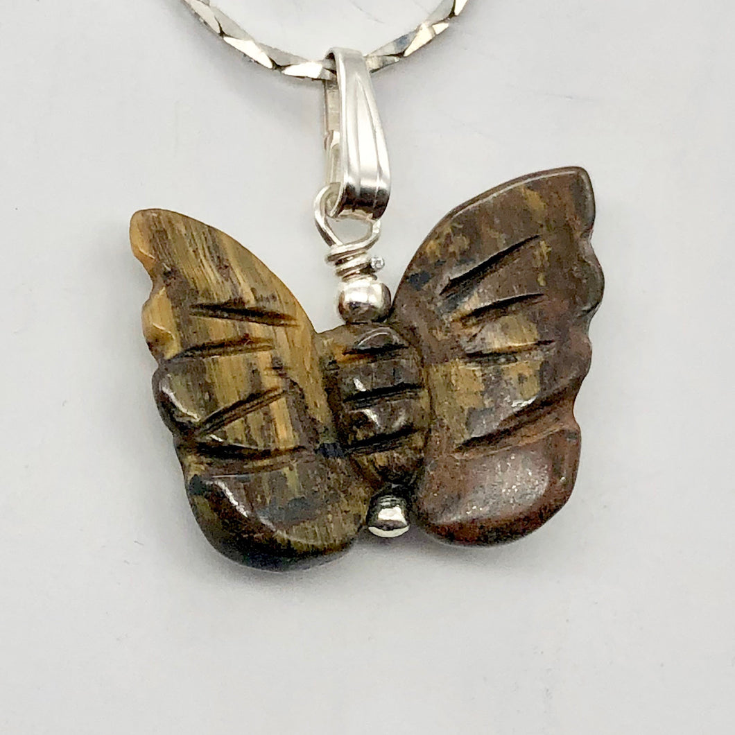 Tiger Eye Butterfly Pendant Necklace|Semi Precious Stone Jewelry|Silver Pendant - PremiumBead Primary Image 1