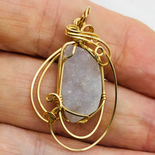 Load image into Gallery viewer, Druzy Agate 14K Gold Filled Wire Wrap Pendant | 1 1/2&quot; Long | Light Pink | 1 |
