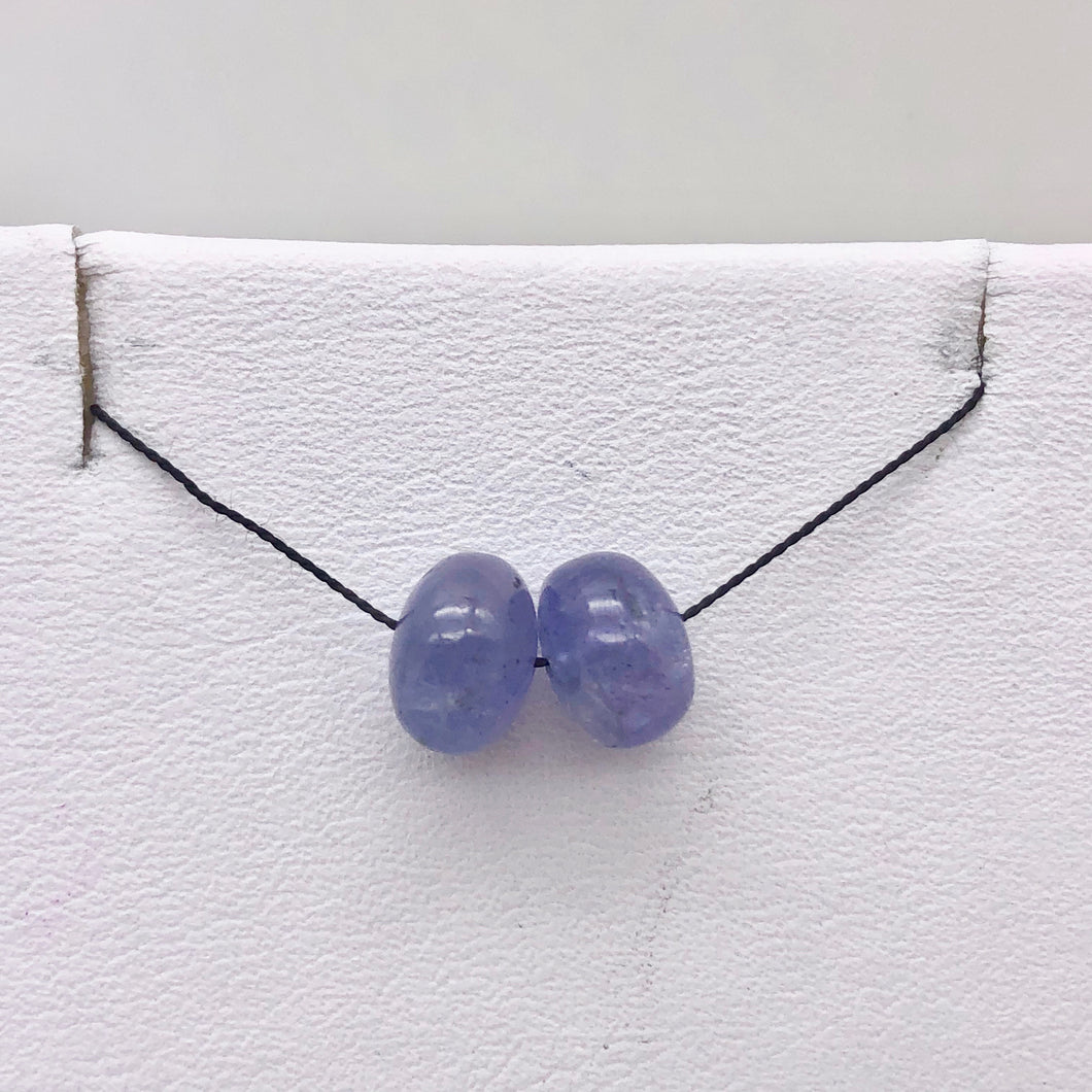 Rare Tanzanite Smooth Roundel Beads | 2 Bds | 7.9-7mm| Blue | ~5 cts | 10387B - PremiumBead Primary Image 1