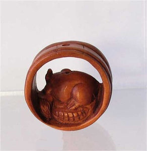 Carved Mouse in Barrel Boxwood Ojime/Netsuke Bead - PremiumBead Alternate Image 3