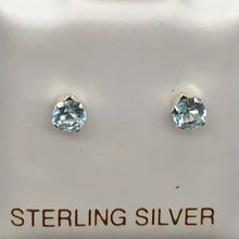 Load image into Gallery viewer, March Birthstone 3mm Created Aquamarine Sterling Silver Earrings - PremiumBead Primary Image 1
