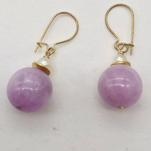 Kunzite and Pearl 14K Gold Filled Drop Earrings | 1" Long | Lavender |