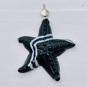 SardonyxSterling Silver Starfish Pendant | 3" Long | Black White | 1 Pendant |
