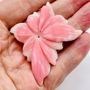 Peruvian Opal Flower Pendant | 40x50x7mm | Pink White | 1 Bead