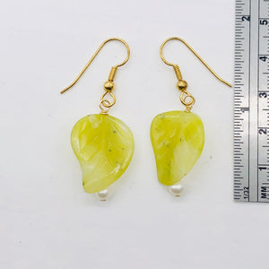 Korean Jade14K Gold Filled Leaf Earrings | 1 3/4" Long | Green | 1 Pair |