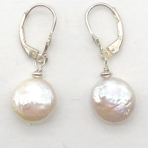 Creamy White Coin FW Pearl Lever Back Earrings | 1 1/4" Long | White | 1 Pair |